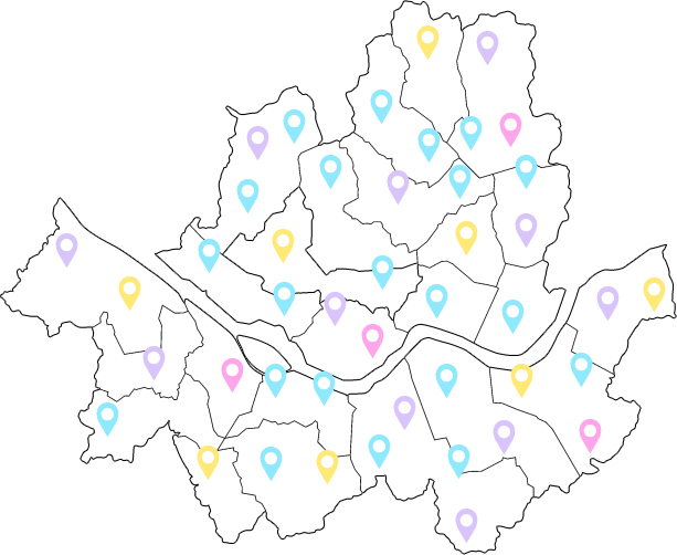 서울 전체에 마커로 표시된 지도