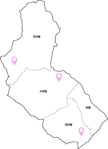 서울 강북구의 행정동 경계와 동 이름이 표시된 지도