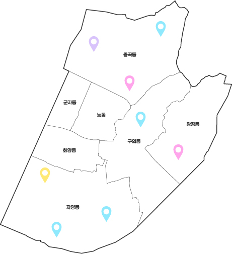 서울 광진구의 행정동 경계와 동 이름이 표시된 지도