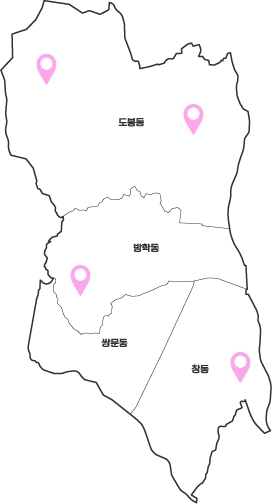 서울 도봉구의 행정동 경계와 동 이름이 표시된 지도