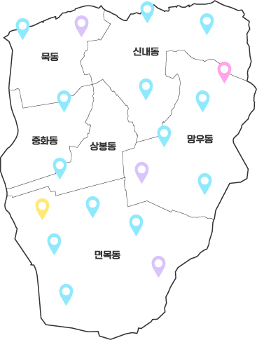 서울 중랑구의 행정동 경계와 동 이름이 표시된 지도